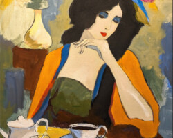 Painting of woman at French Cafe